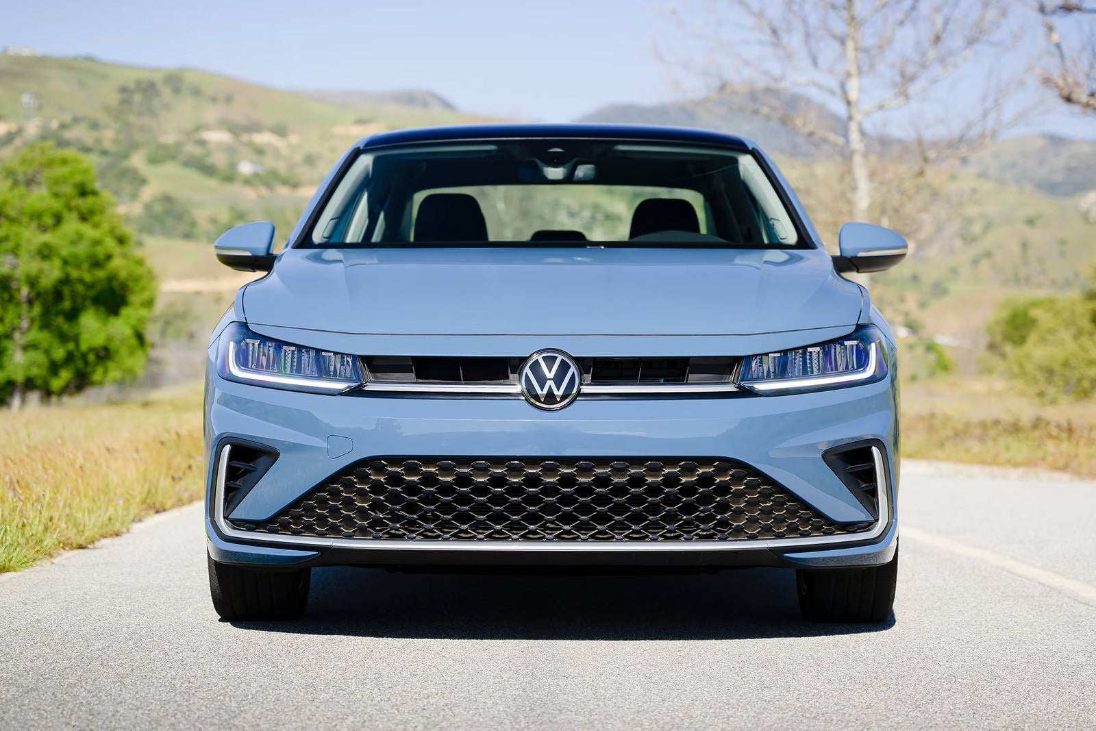 A close look at the grill o the jetta.